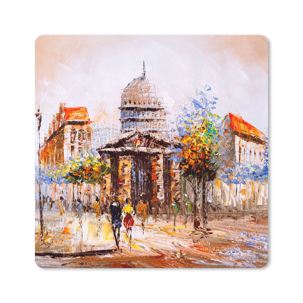 MuchoWow Mauspad Mousepad Gemälde - Stadt - Öl 30x30 cm - Mousepads - Maus Mat - Pad - Mausunterlage - Gaming