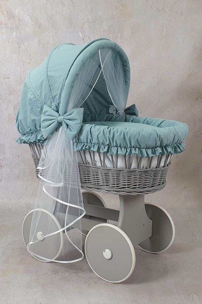 Stubenwagen aus Weide und Holz für Babys Grau Große Räder Produktbild 