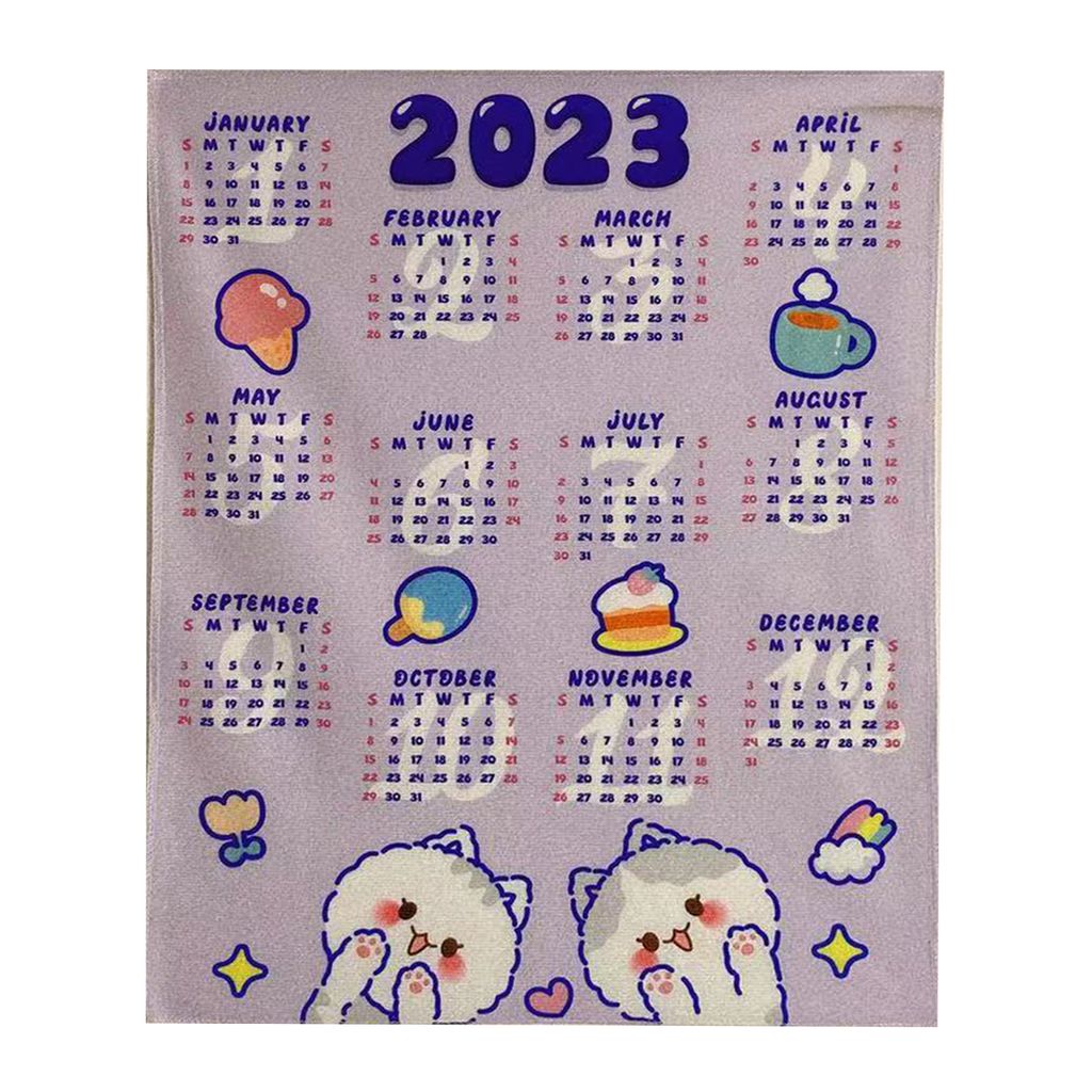 Hanging Calendar Bunny bedruckte dekorative Polyester süße Kaninchen 2023 Neujahr Kalender Wandteppich für Büro-E
