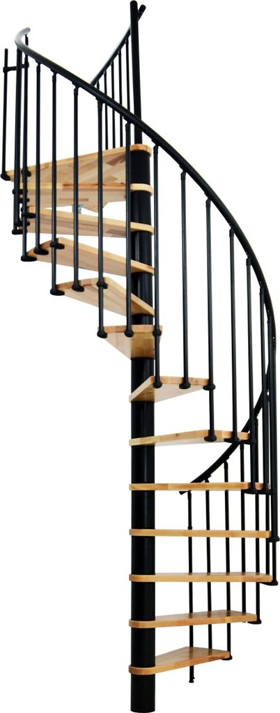 Minka Spindeltreppe Berlin in schwarz mit Buchenstufen bis 309cm Geschosshöhe Ø140cm