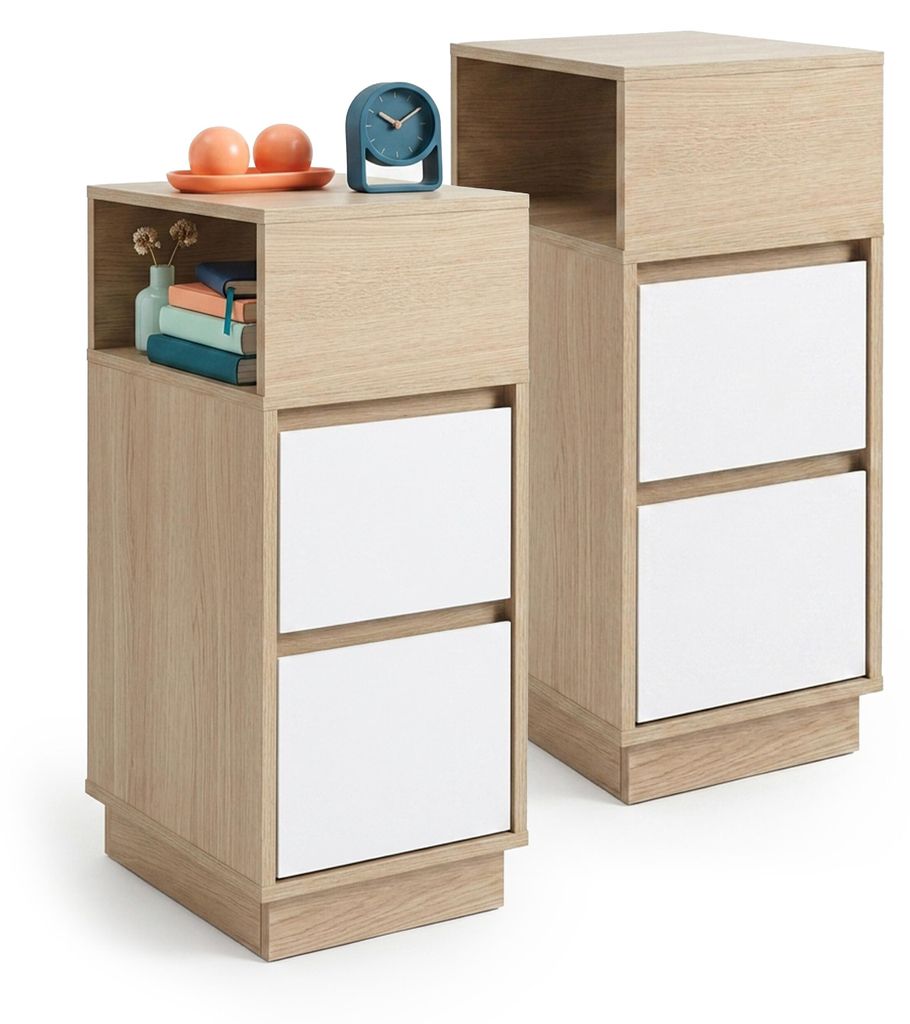 Relaxdays Nachttisch, 2er Set, 2 Schubladen, 1 offenes Produktbild 