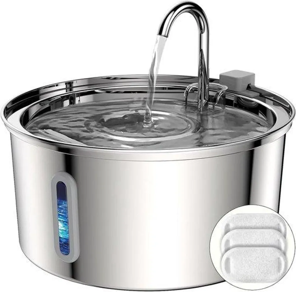 Fontaine à eau manuelle pour animaux - Gamelle inox 3,2 L lavable pro