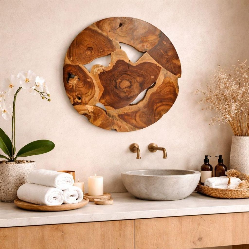 Wand-Deko aus Teakholz BAGIAN rund 40 cm Unikat Wandbild Produktbild 