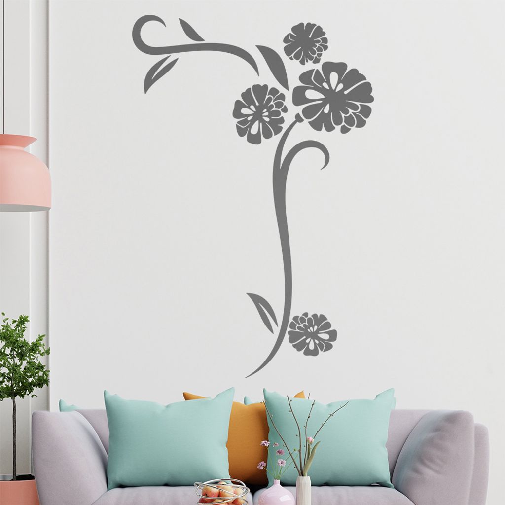 Blume - Linien Wandtattoo in 6 Größen - Wandaufkleber Wall Sticker - Dekoration, Küche, Wohnzimmer, Schlafzimmer, Badezimmer