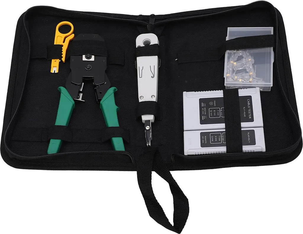 Mallette de maintenance réseau avec testeur de câble et pince à sertir RJ45