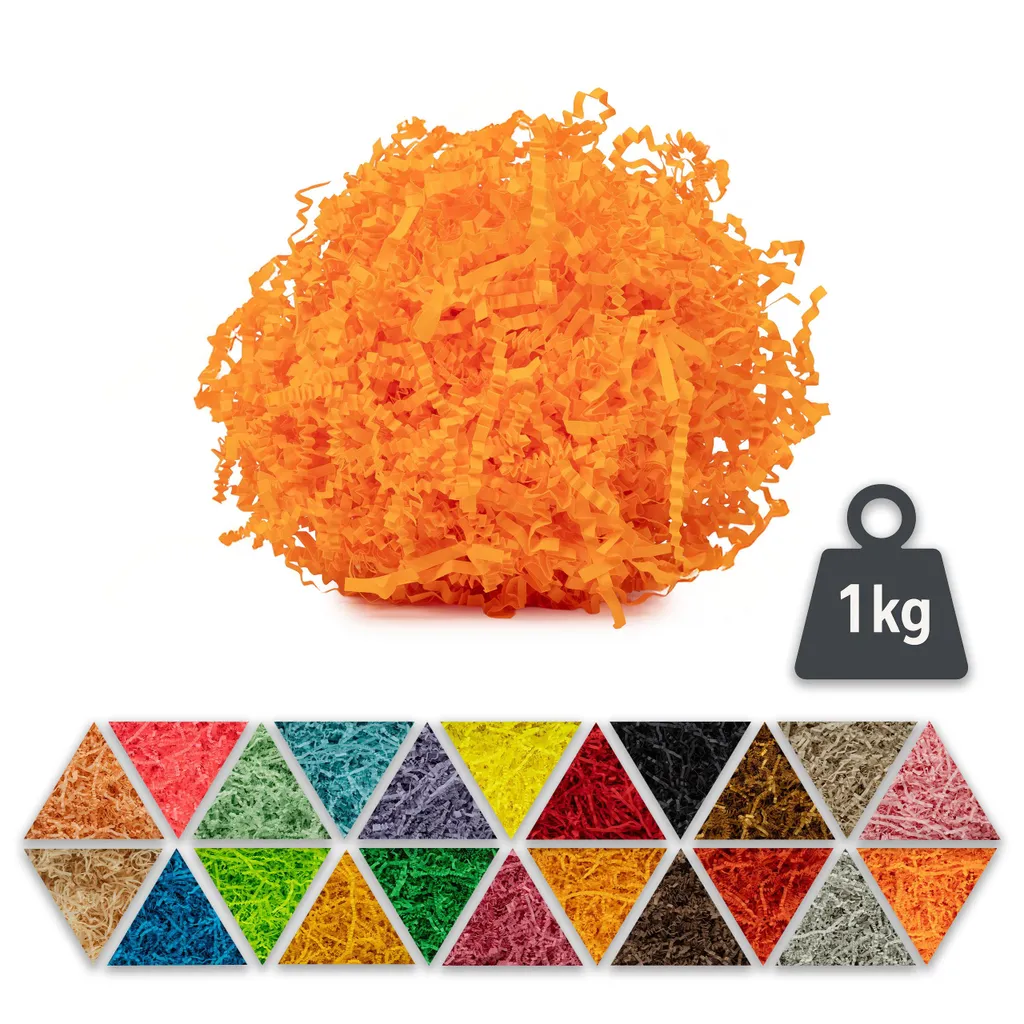 Materiale di riempimento in carta arancione neon 1 kg - materiale da imballaggio biodegradabile, ideale come riempimento decorativo per scatole e cesti regalo