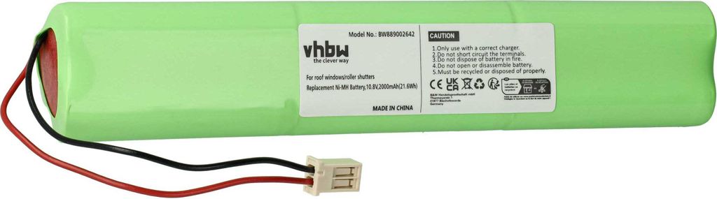 vhbw Akku kompatibel mit Velux Dachfensterrollladen und Rollladen, Solarfenster (2000 mAh, 10,8 V, NiMH, mit Kabel)