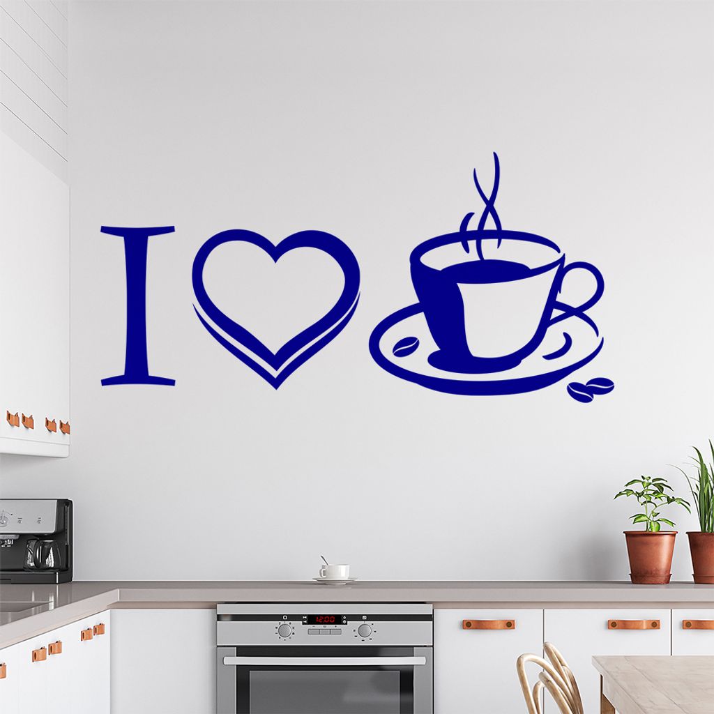 I Love Coffee II Wandtattoo in 6 Größen - Wandaufkleber Wall Sticker - Dekoration, Küche, Wohnzimmer, Schlafzimmer, Badezimmer