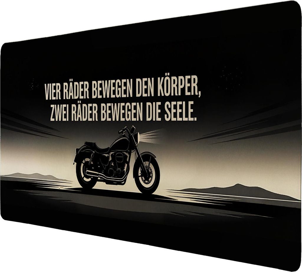Biker-Motiv Schreibtischunterlage 89x40cm XXL Mauspad mit Spruch für