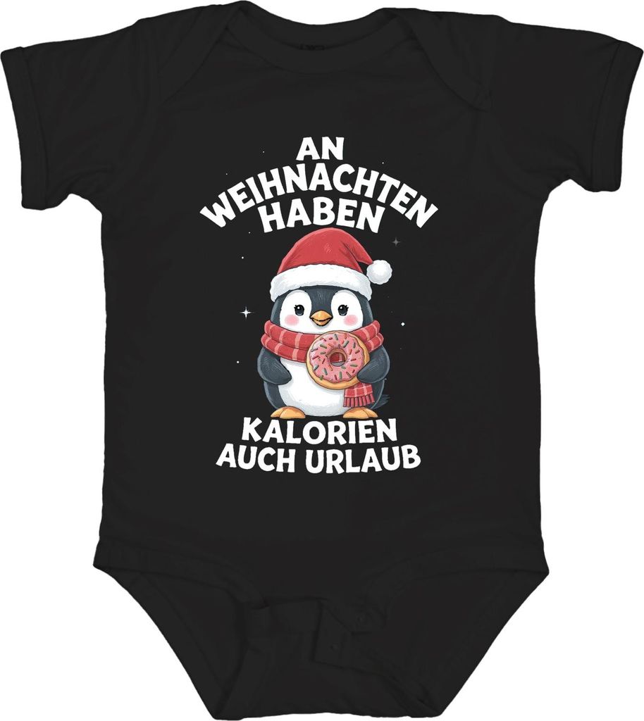 Weihnachts Pinguin Donut Kalorien haben Urlaub Lustig Geschenk Unisex Baby Body, Schwarz, 12/18