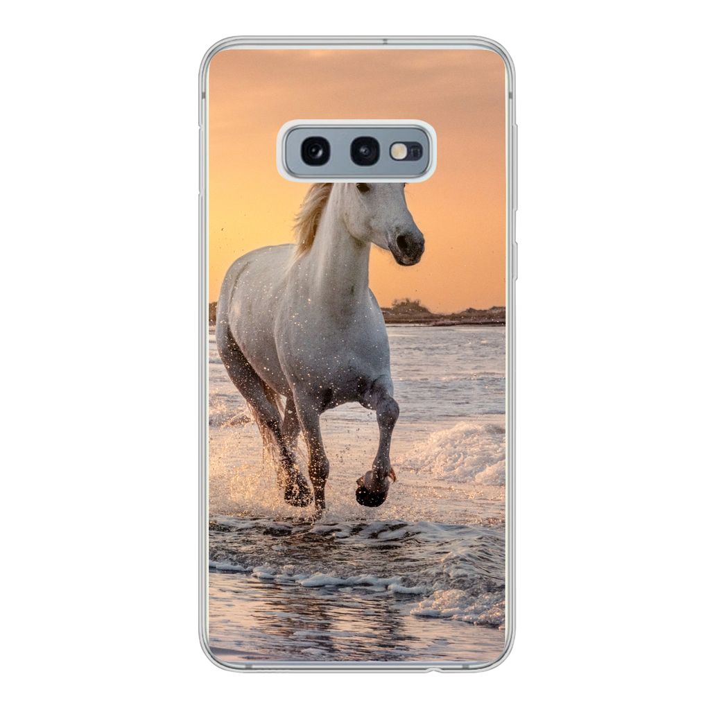 MuchoWow Handyhülle Schutzhülle Hülle für Samsung Galaxy S10e Pferde - Sonne - Meer - Strand - Tiere Silikon Softcase Handy Hülle - Handy