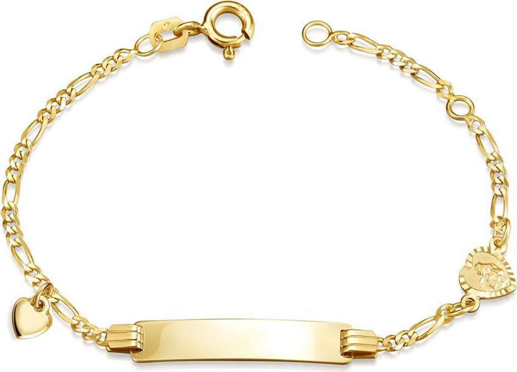 SILBERKETTEN STORE Kinder-Gravurarmband Figaro 2mm Herz / Schutzengel Herz - 333 Gelbgold - 12cm