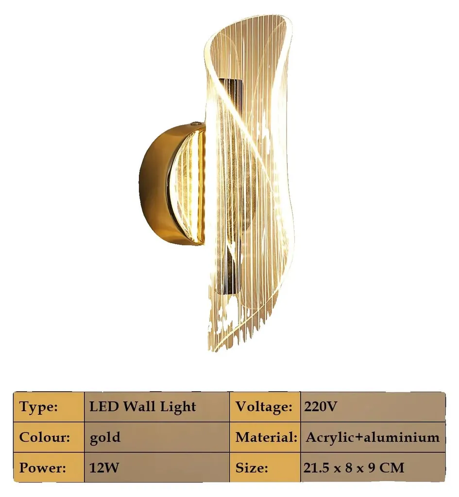 Luminaire mural design moderne doré avec variateur d'éclat intégré