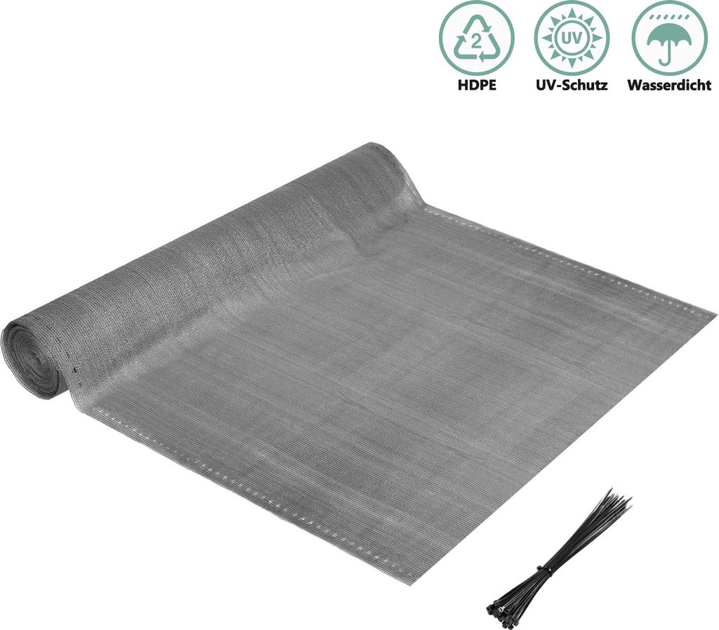 Jiubiaz Schattiergewebe Zaunblende Tennisblende 1.8x25M Sichtschutz HDPE Zaun Netz Schattier Gewebe Windschutz Grau