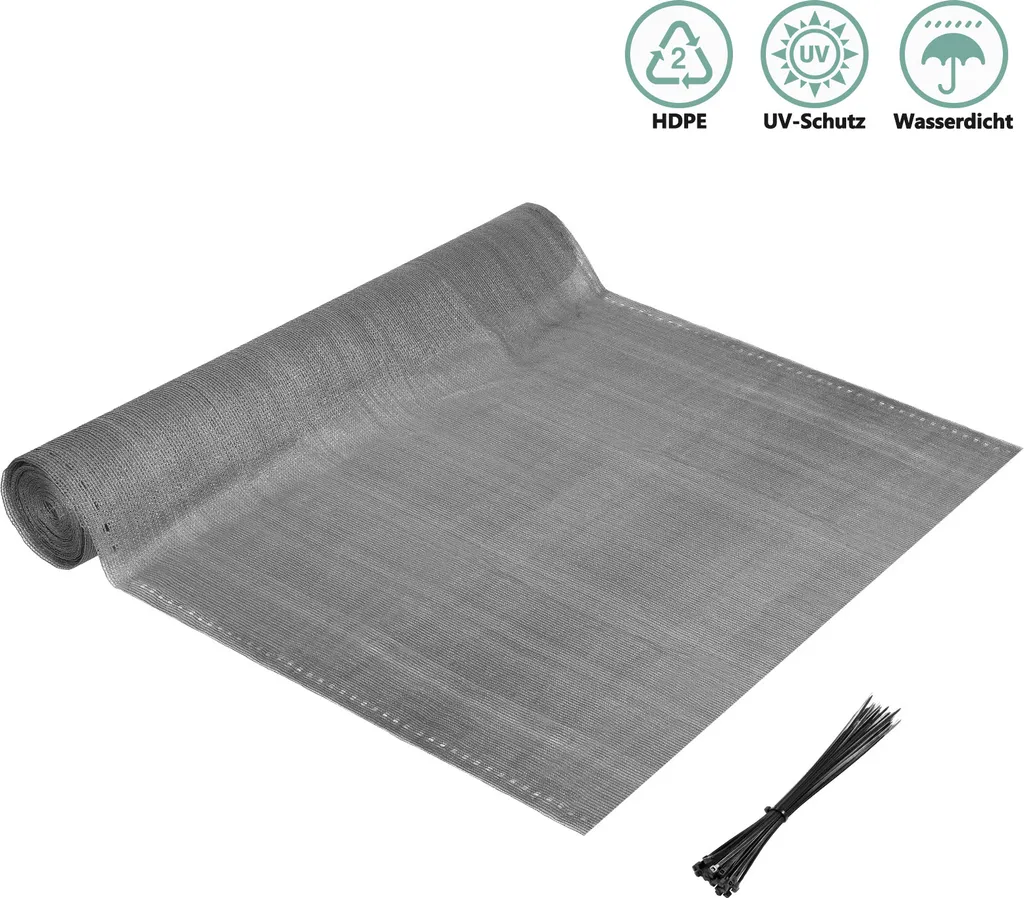 Rete Privacy Giardino 1.2x25m HDPE Grigio 150g/m² con Fascette