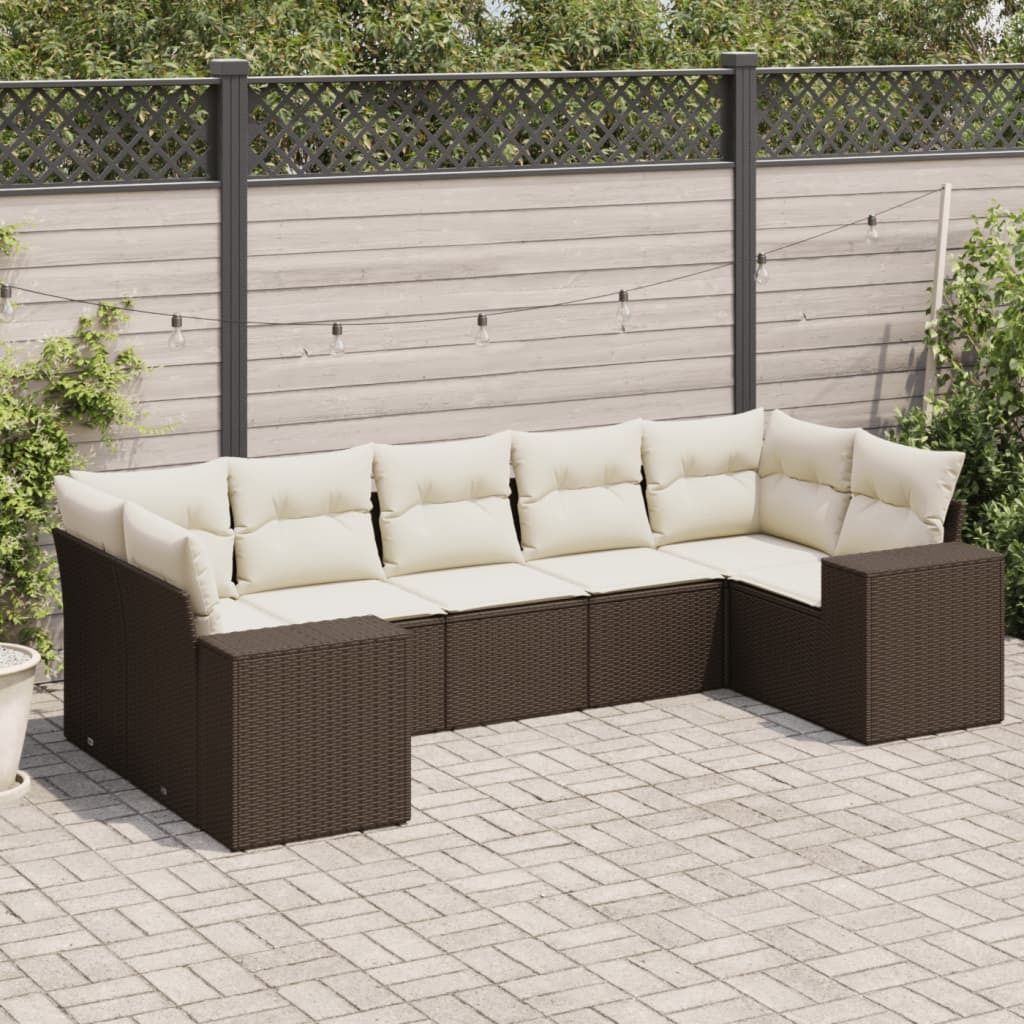 Maison Exclusive - 7-tlg. Garten-Sofagarnitur mit Kissen Braun Poly Rattan