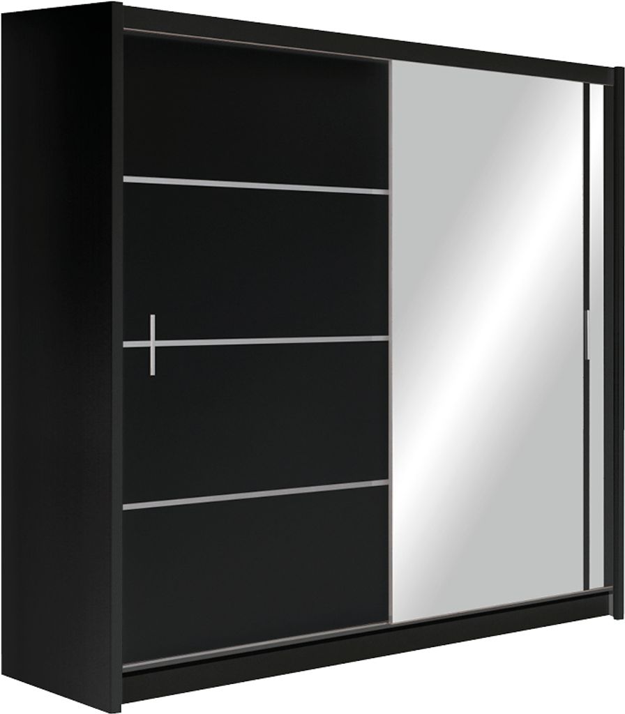 Kleiderschrank VISTA 203 Schrank mit Spiegel Schwebetürenschrank (SCHWARZ)