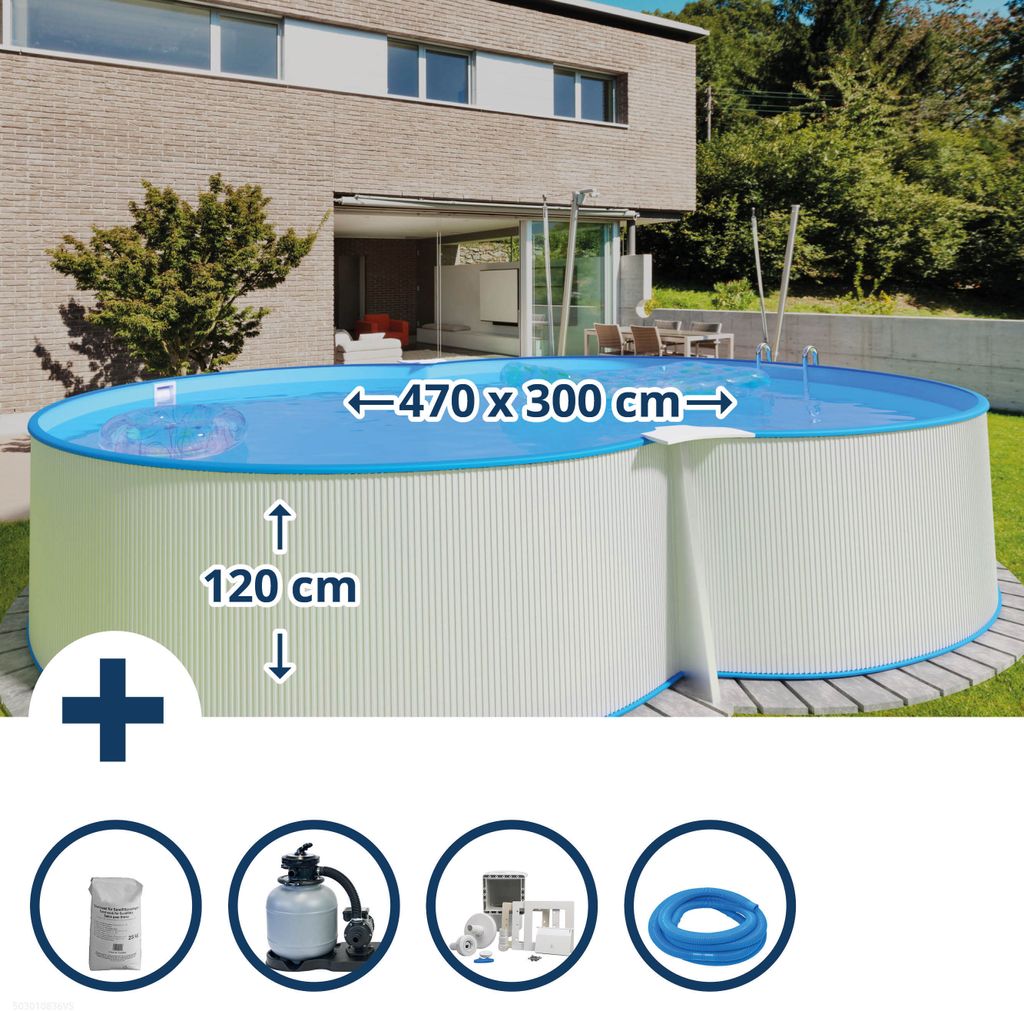 Stahlwandpool Set (6-teil) hoch achtform Montevideo Produktbild 