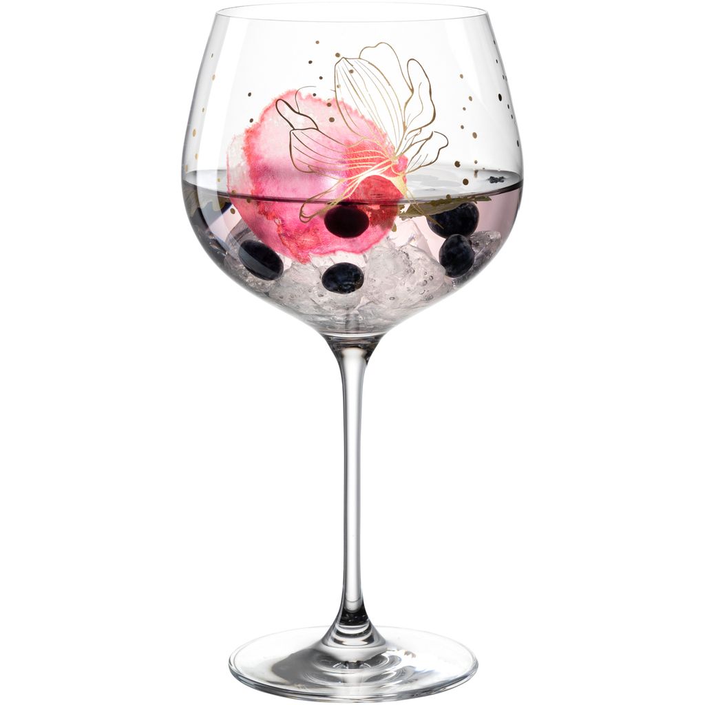 LEONARDO Presente Ginglas Set 4-teilig - Bauchiges Glas aus Kristallglas - Mit Blüten-Druck - Inhalt 750 ml - Spülmaschinengeeignet - 4er Set Longdrinkgläser, 044481