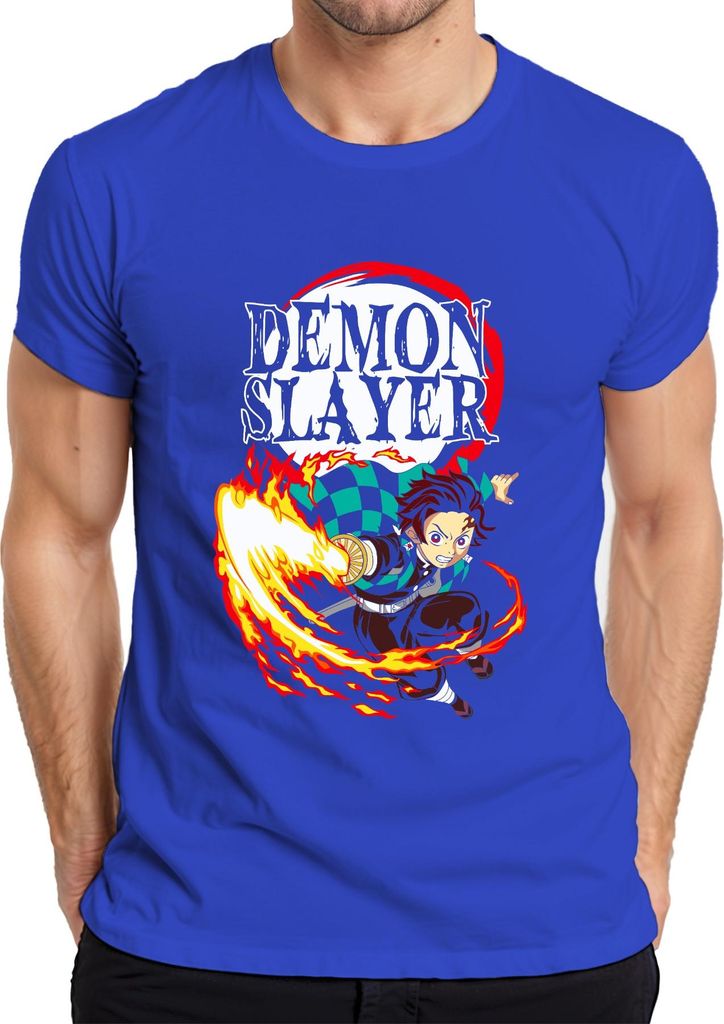 Demon Slayer Tanjiro Kamado Hinokami Kagura Anime Geschenk Herren T-Shirt, Blau, XL