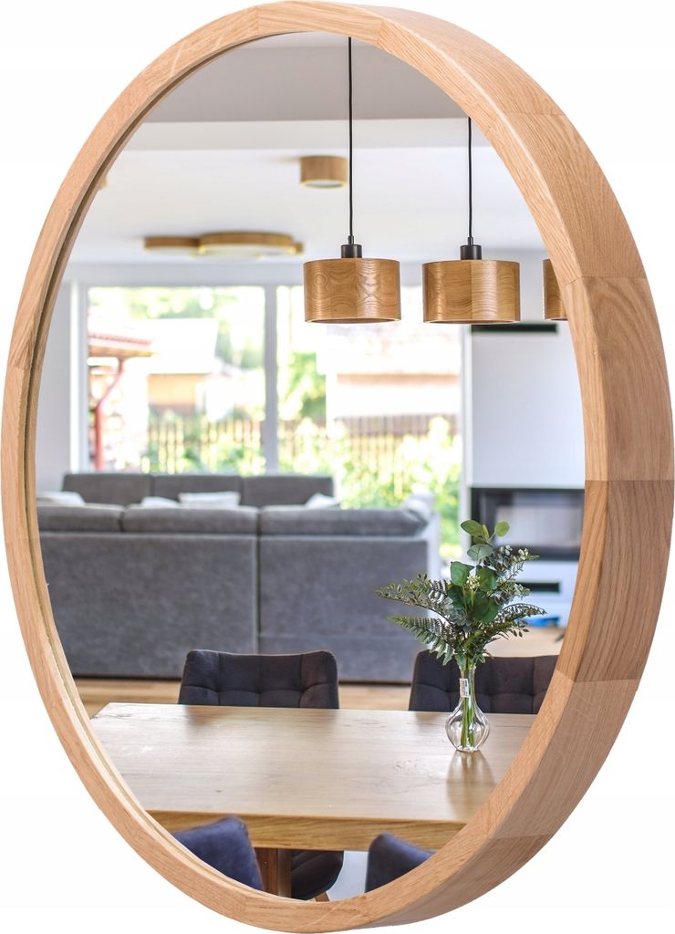 STOLARNIA PIKA Spiegel Rund Holz Eiche - Wandspiegel mit Holzrahmen (∅47 cm) - Runder Badspiegel für Badezimmer, Flur, Wohnzimmer, Schlafzimmer ...