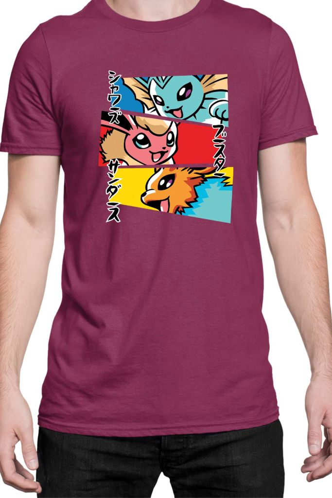 Herren T-Shirt Japan Manga Anime Comics Animation Pokeball Eevee Evolutions, Man M / Burgundy