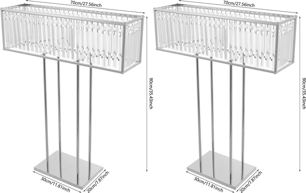 Lot de 2 vases à fleurs en cristal XL 70x90 cm argentés pour mariage