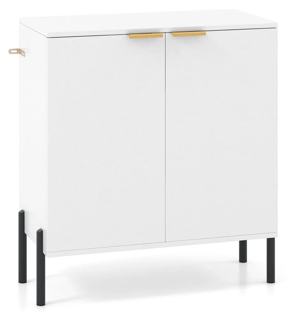 Buffet blanc 2 portes, pieds en métal - Meuble robuste style scandinave