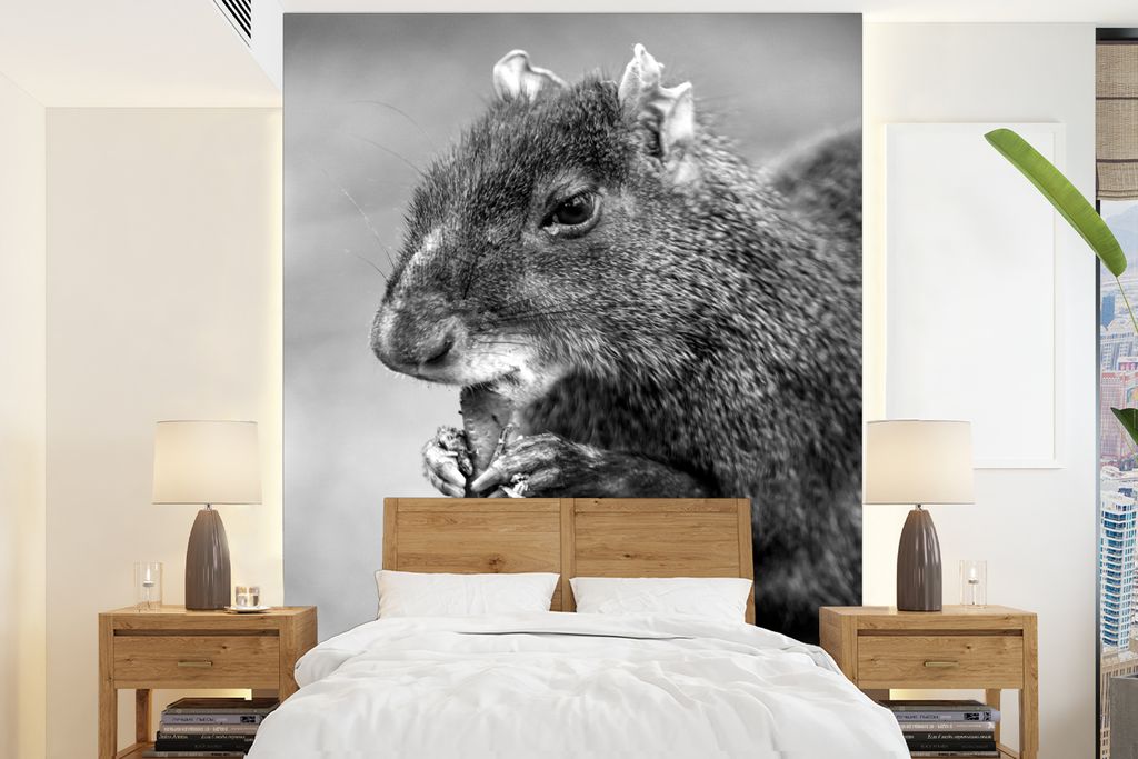 MuchoWow Fototapete für Wohnzimmer oder Schlafzimmer Wandtapete Vinyl Motivtapete Essen von Aguti - schwarz und weiß - 195x260 cm - Wandbild