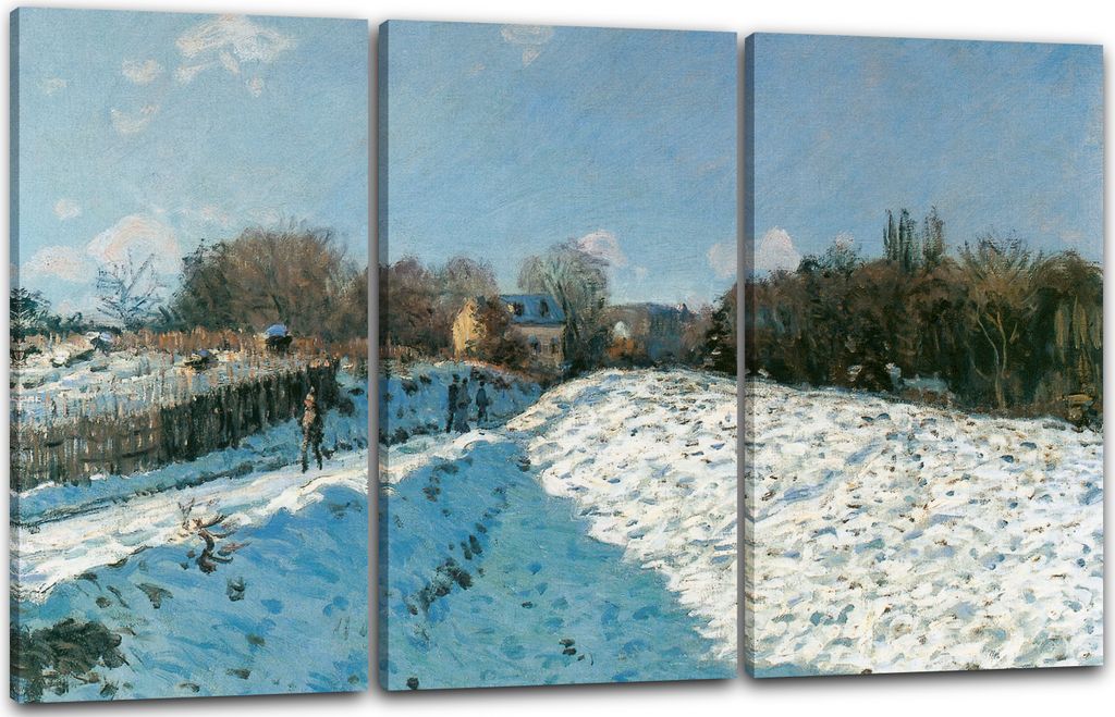 Leinwandbild 3-teilig (120x80cm): Alfred Sisley - Snow Effect at Louveciennes, echter Holz-Keilrahmen inkl. Aufhänger, handgefertigt in Deutschland