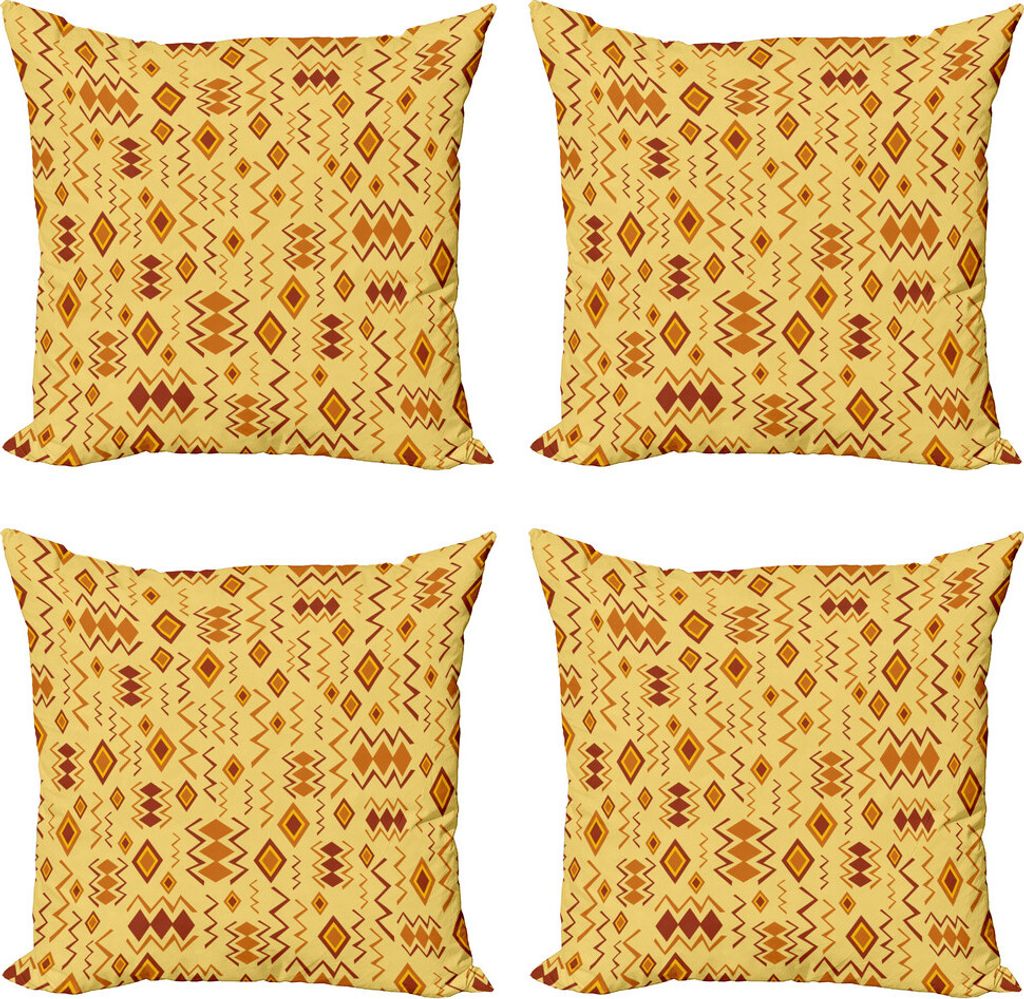 ABAKUHAUS Stammes Kissenbezug Set (4 Stück), Quirky Art Forms, Moderner Doppelseitiger Digitaldruck, 45 cm x 45 cm, Sand Brown Ginger