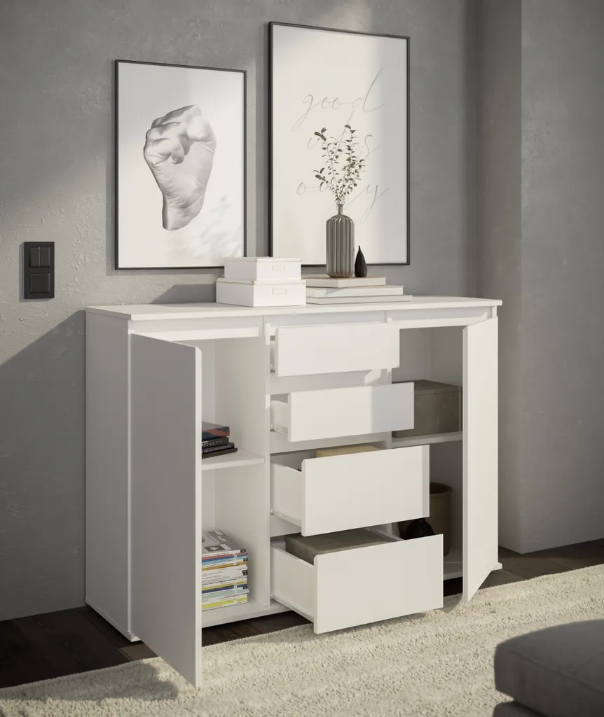 Petit Buffet Brest Blanc 35cm Profondeur - Solution Rangement Couloir