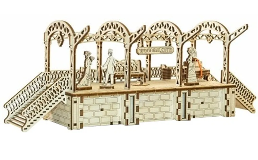 Puzzle 3D Gare WOODEN CITY 175 Pièces - Montage sans colle bois naturel