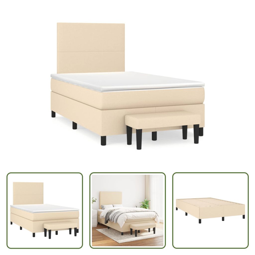 The Living Store Boxspringbett mit Matratze Creme 120x190 cm Stoff