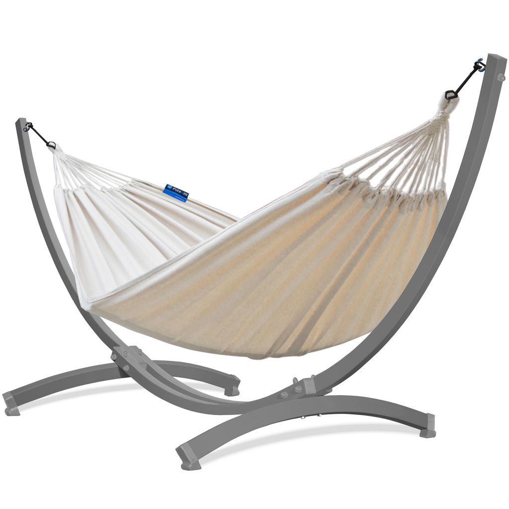 Potenza Outdoor Hängematte mit Verzinkter Tytan Gestell für 2 Personen I Baumwolle Doppelhängematte XXL 220x160, 200kg I Grau Hängemattengestel...