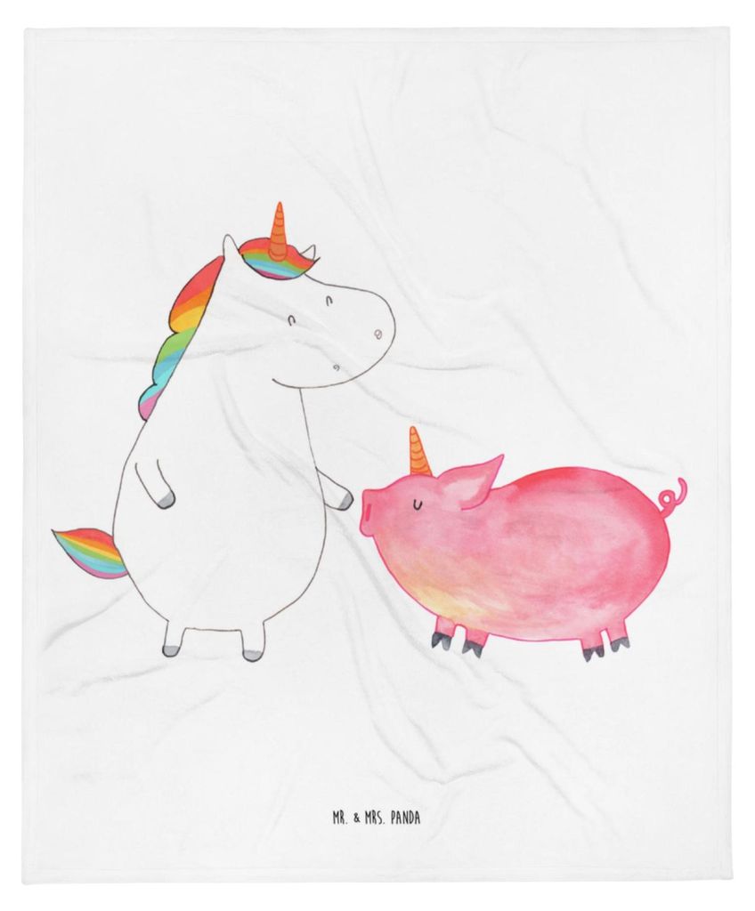 Mr. & Mrs. Panda Fleecedecke Einhorn Schwein - Weiß - Geschenk, Schlummerdecke, Freundin, Kinderdecke, Plaid, Unicorn, Babydecke, Einhörner, Schw...