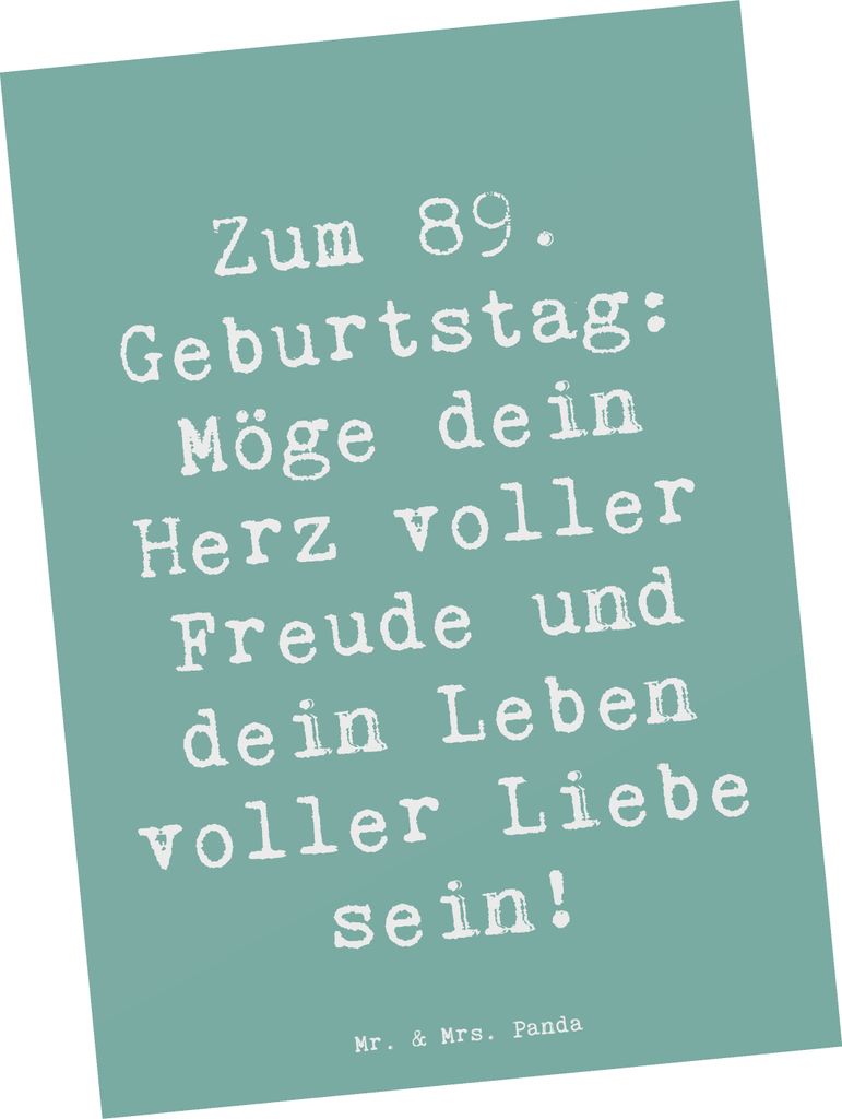 Mr. & Mrs. Panda Postkarte Spruch 89. Geburtstag Freude - Meeresbrise - Geschenk, Grußkarte, einzelkarte, Ansichtskarten, Dankbarkeit, Familienfei...