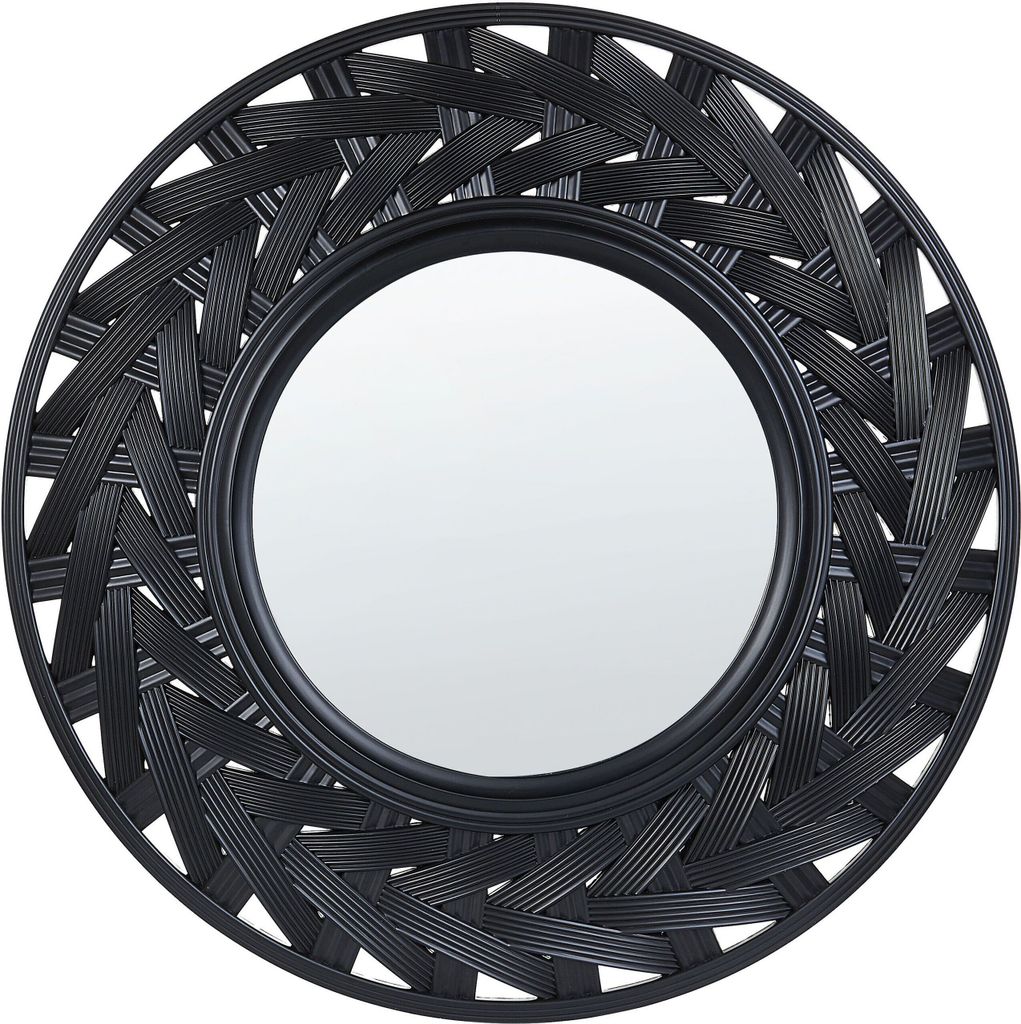 BELIANI Wandspiegel Schwarz ø 60 cm Rund mit Großem Rahmen Moderner Stil Hängender Spiegel für Schlafzimmer Wohnzimmer Flur