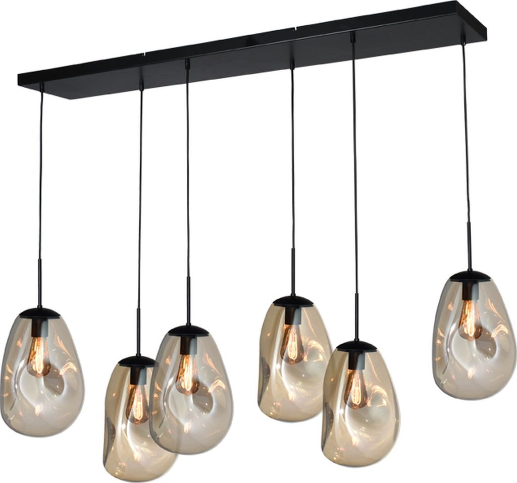 masterlight Pendelleuchte Lava 6-flammig Glas Gold 130x35cm