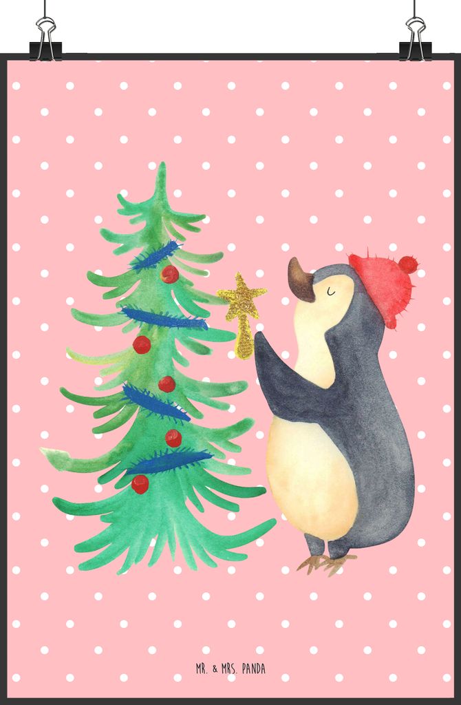 Mr. & Mrs. Panda Bild Pinguin Weihnachtsbaum DIN A2 - Rot Produktbild 