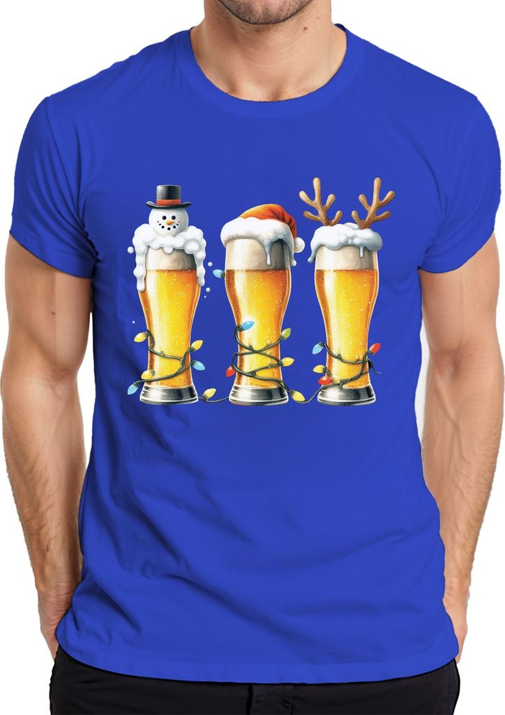 Bier Weißbier Bayern Lichterkette - Weihnachten Weihnachtsgeschenk Christmas Herren T-Shirt, Blau, M