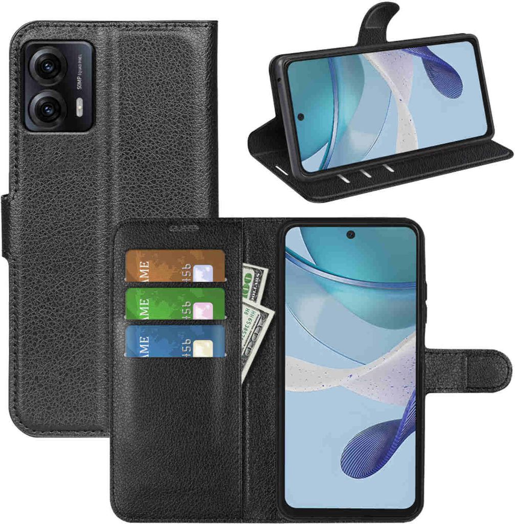 Für Motorola Moto G53 Handy Tasche Schwarz Etuis Kunst-Leder Hülle Cover Case Book Neu