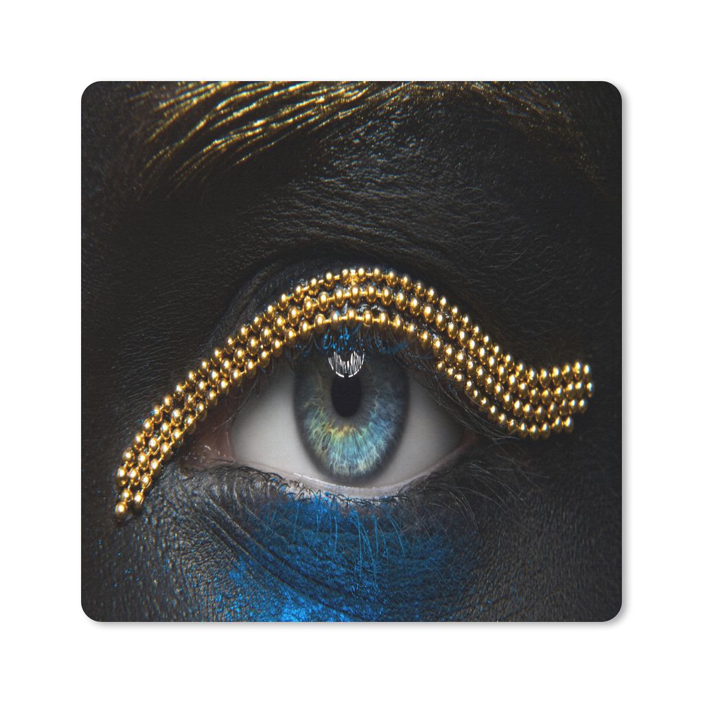 MuchoWow Mauspad Mousepad Frau - Augen - Make-up - Luxus - Gold 20x20 cm - Mousepads - Maus Mat - Pad - Mausunterlage - Desk Mat - Bureauartikeln