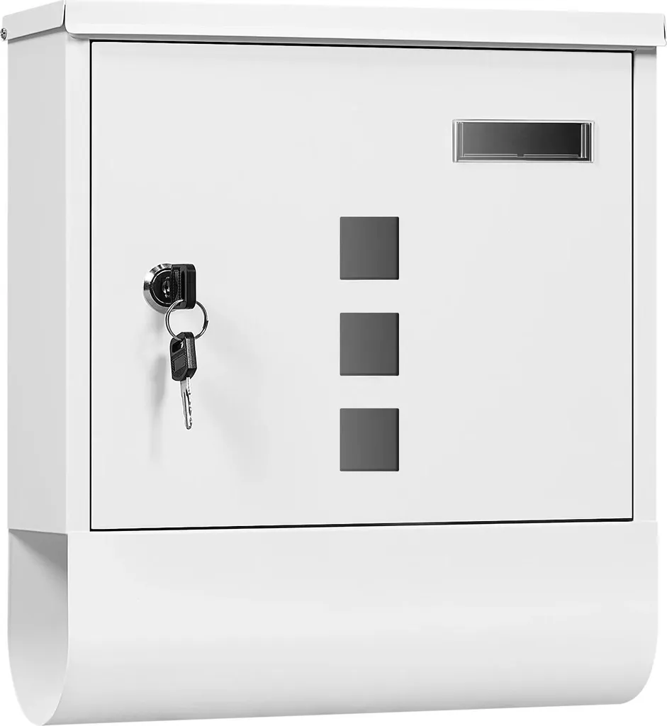 Boîte aux lettres murale en métal blanc avec serrure et porte-nom