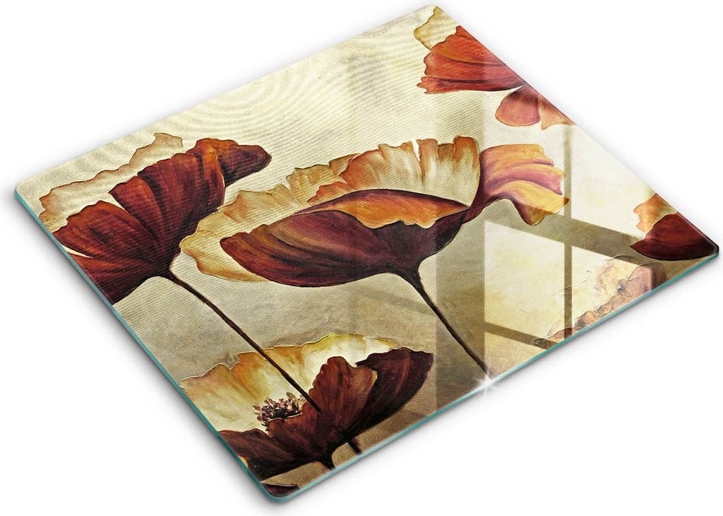Abdeckung Glas - Küchenabdeckung - 60x52 cm - Abdeckplatte -Bemalte Boho-Blumen
