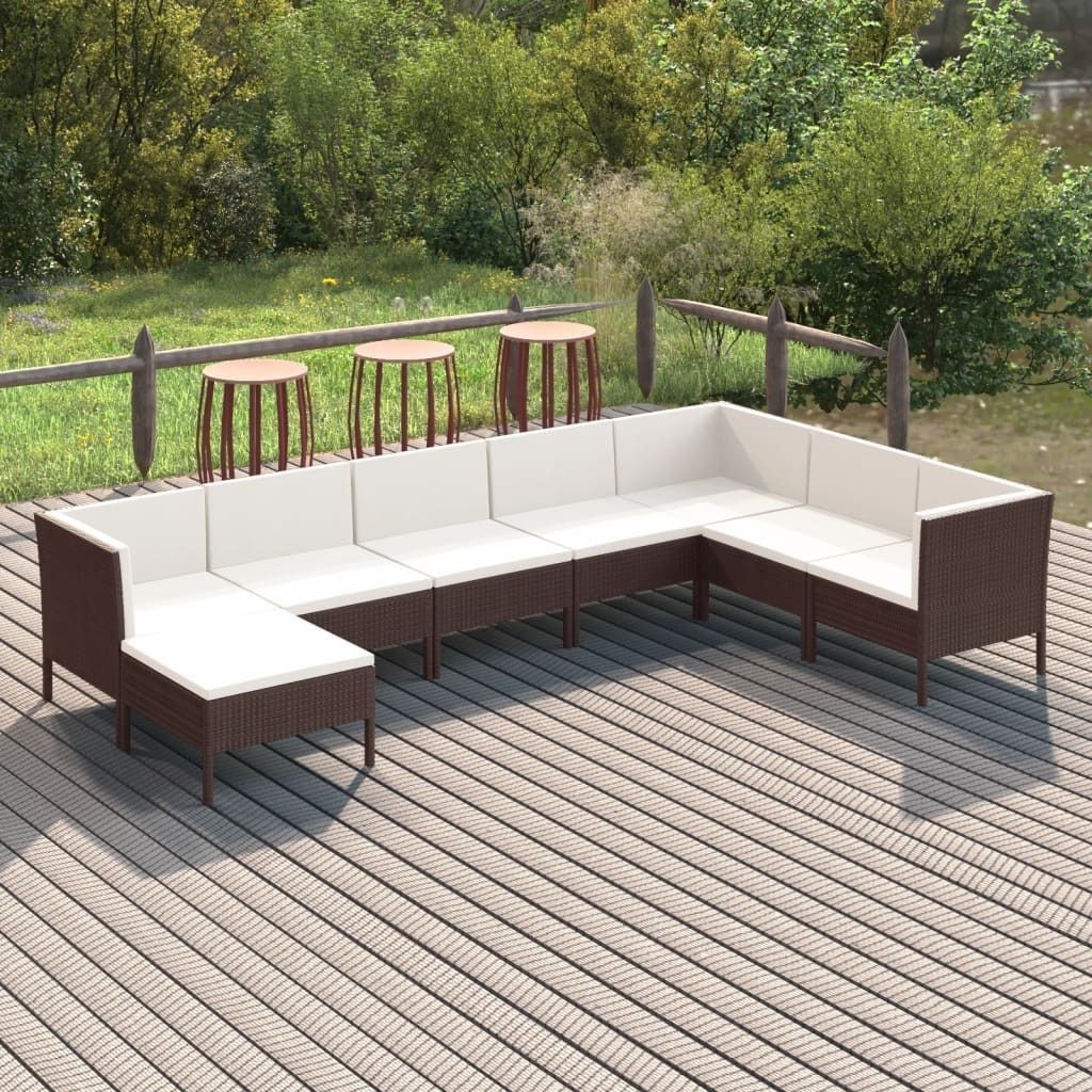 8-tlg. Garten-Lounge-Set mit Auflagen Poly Rattan Braun , Gartenmöbel-Sets Design 2024