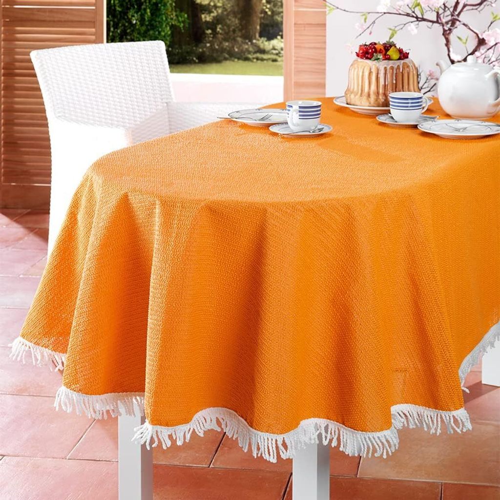EMHELLE Gartentischdecke Garten Balkon Terrasse 150 x 210 cm Oval, Orange