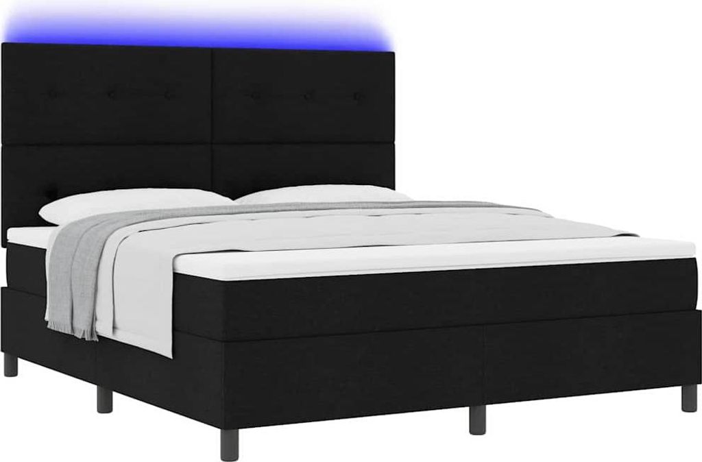 Boxspringbett mit Matratze mit LED Schwarz 180 x 200 cm Stoff