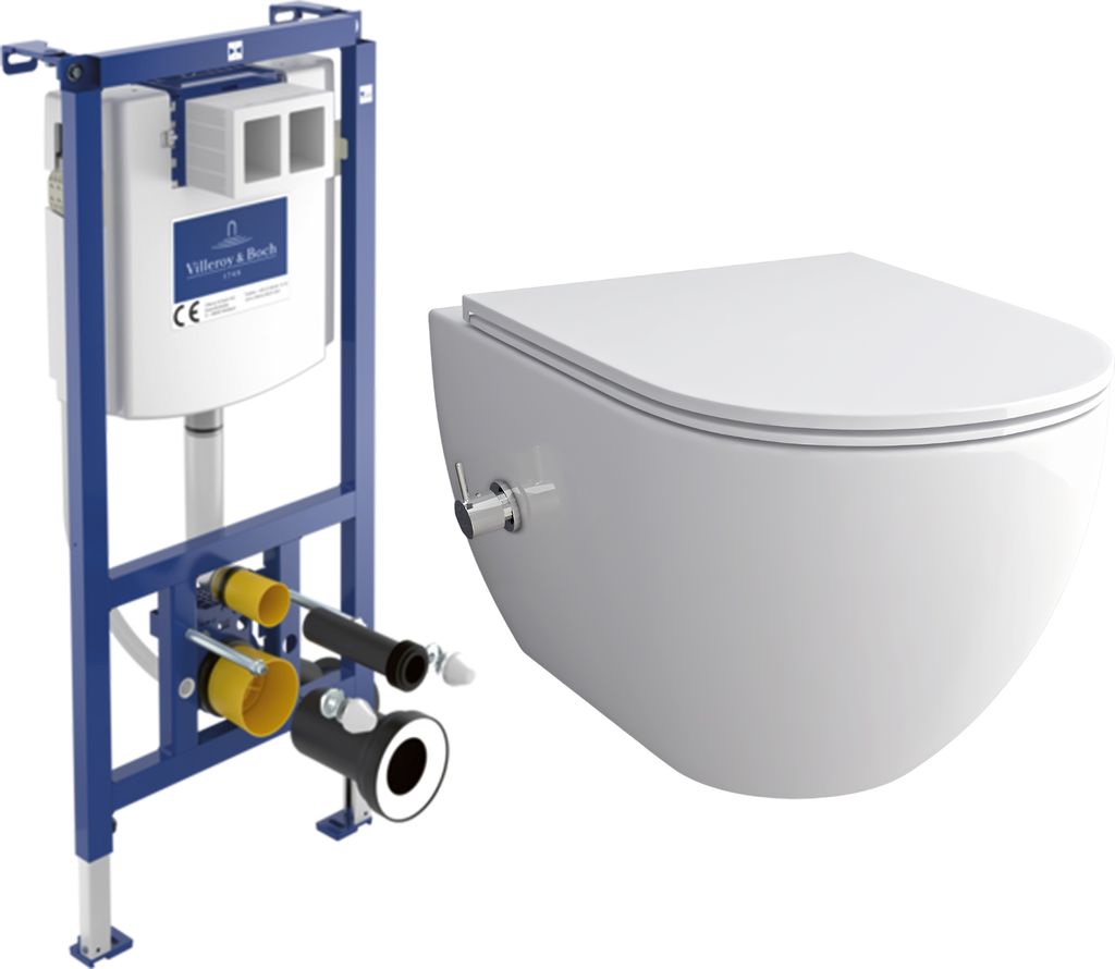 Alpenberger Dusch WC Komplett Set mit Villeroy & Boch Spülrandlos + Unterputz Spülkasten | Wand WC | Toilette mit WC Sitz mit Absenkautomatik (62...