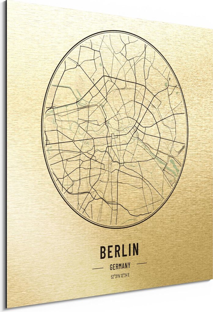 DEQORI Alu-Dibond Bild Gold 30x30 cm 'Stadtplan Berlin' Wandbild Metall dünn Design